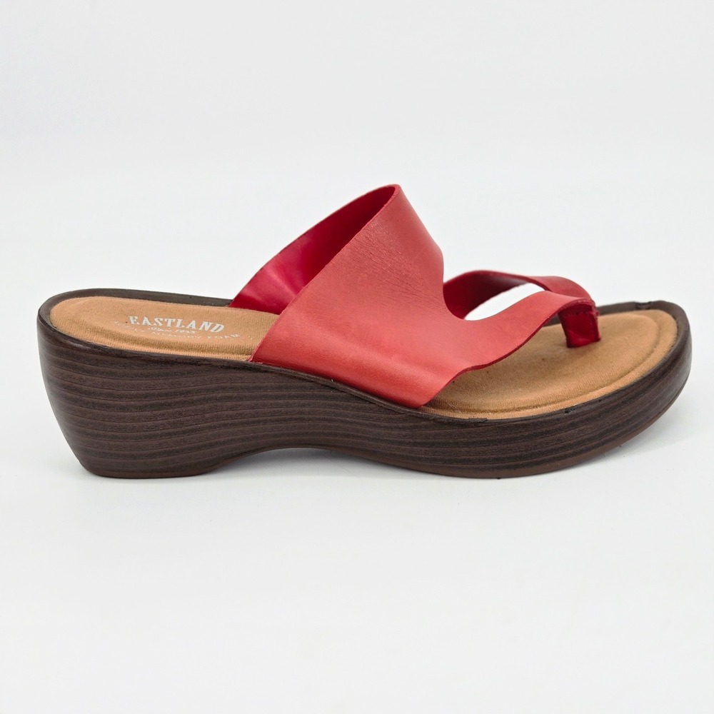 Eastland Laurel Red Leather Comfort Active Memory Foam Wedge Sandals Women's 9M